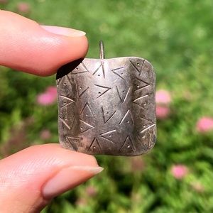 Engraved square metal earrings